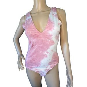 Fore Pink and White Tie Dye Tank Style Stretchy Body Suit